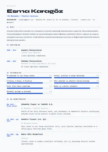 Yönetici Asistanı Cv Örnekleri cv indir